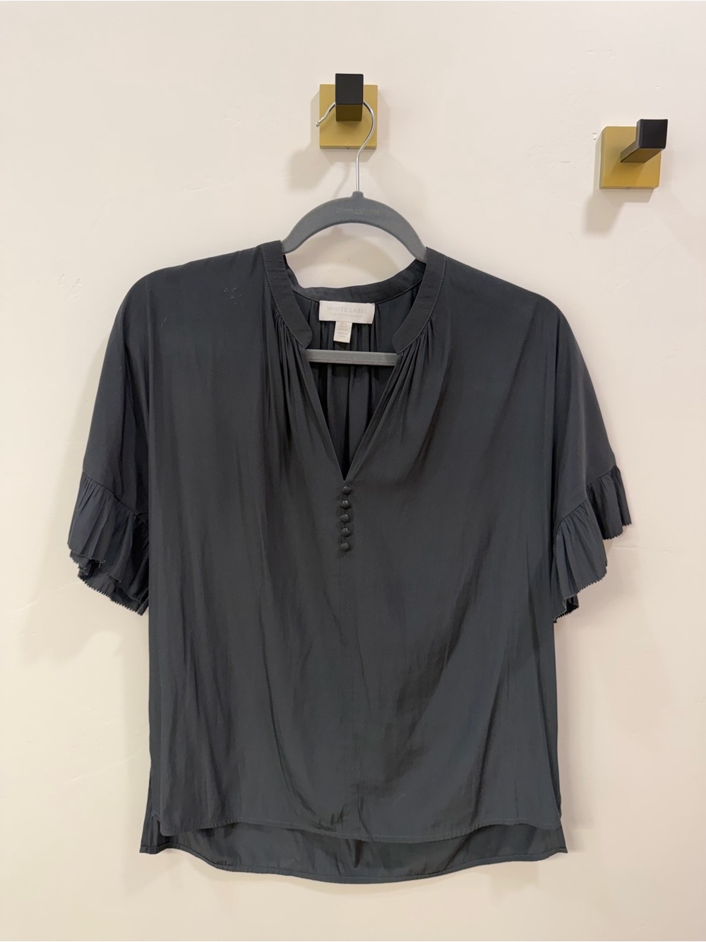 Women's Charcoal V-Neck Button Detail Blouse by White Label